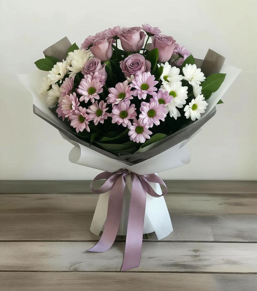 Букет цветов из: Хризантемы и Розы в Щелкане