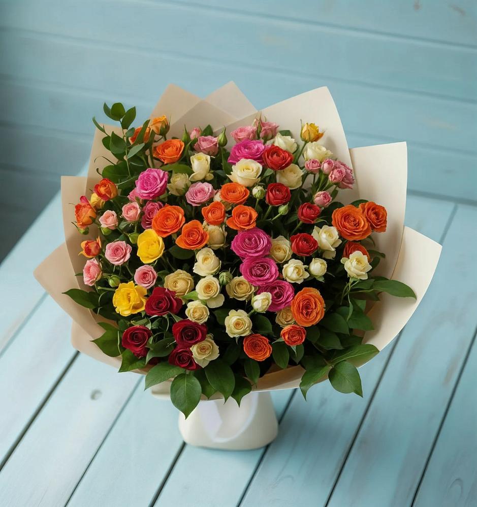 Букет Микс из разноцветных кустовых роз в Щелкане