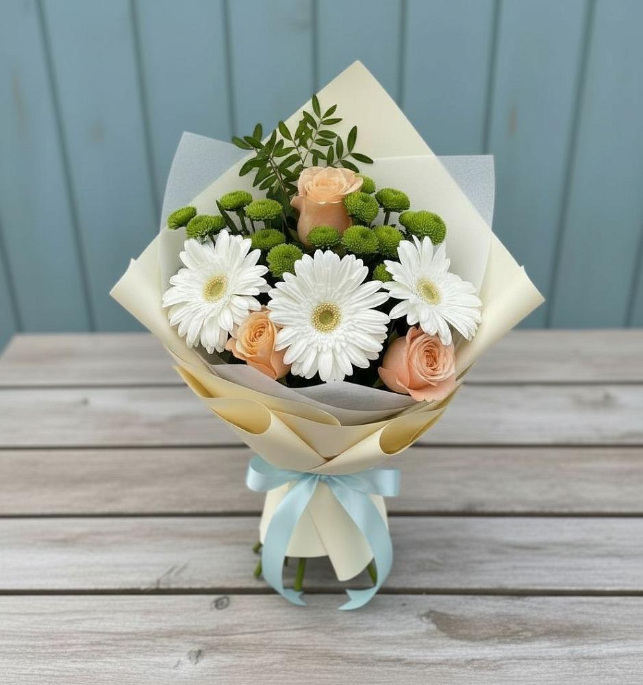 Букет цветов из: Герберы, Розы и Хризантемы в Щелкане