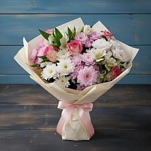 Букет цветов из:  Хризантемы, Альстромерии и Розы в Щелкане