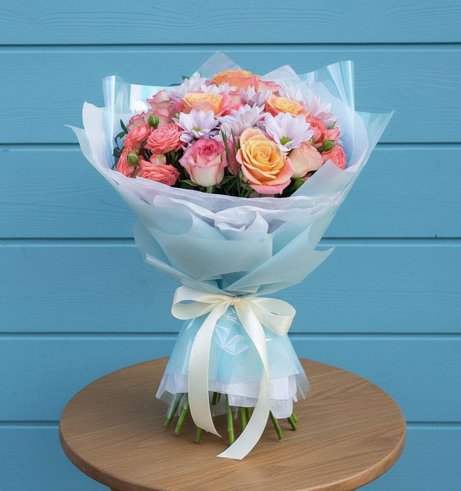 Букет цветов из: Хризантемы и Розы в Щелкане