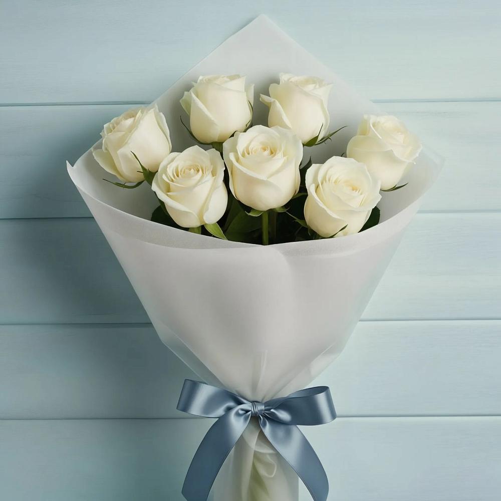 Букет 7 Белых роз Эдлесс Лав в Щелкане